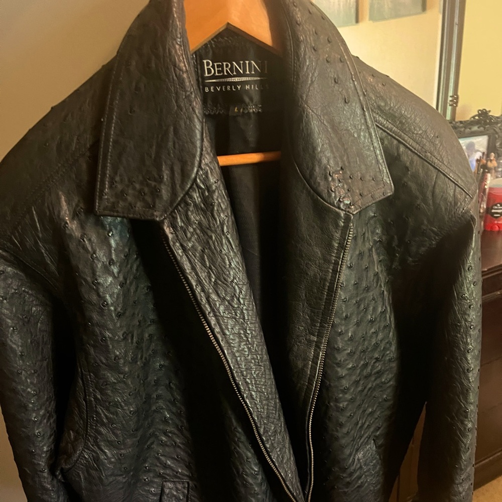 Bernini Beverly Hills Ostrich Jacket Black and Ostrick Belt